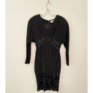 Vintage Bob Evans Cocktail Dress Womens L? Black Sequin Goth Glam 1980s